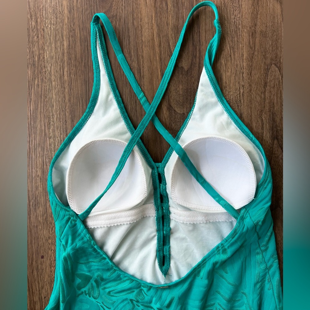 ST. JOHN SWIM Teal Textured V-Neck One Piece Henley Swimsuit Luxury Designer 10 - Picture 10 of 14